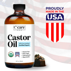 C CARE Castor Oil skin moisturizer application close-up.