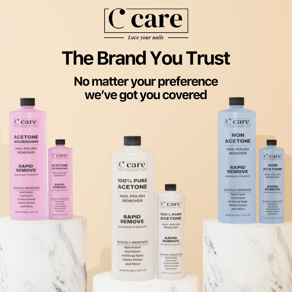 C CARE with finished manicure and moisturizer showing restored nail appearance