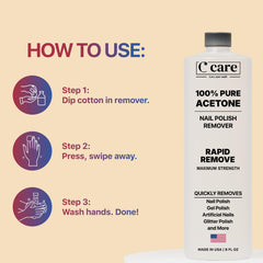 C CARE soak method with cotton and foil illustrating efficient polish removal
