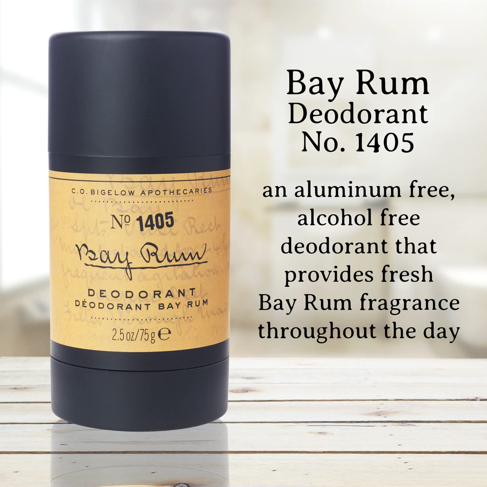 C.O. Bigelow Bay Rum deodorant bottle open for easy daily application