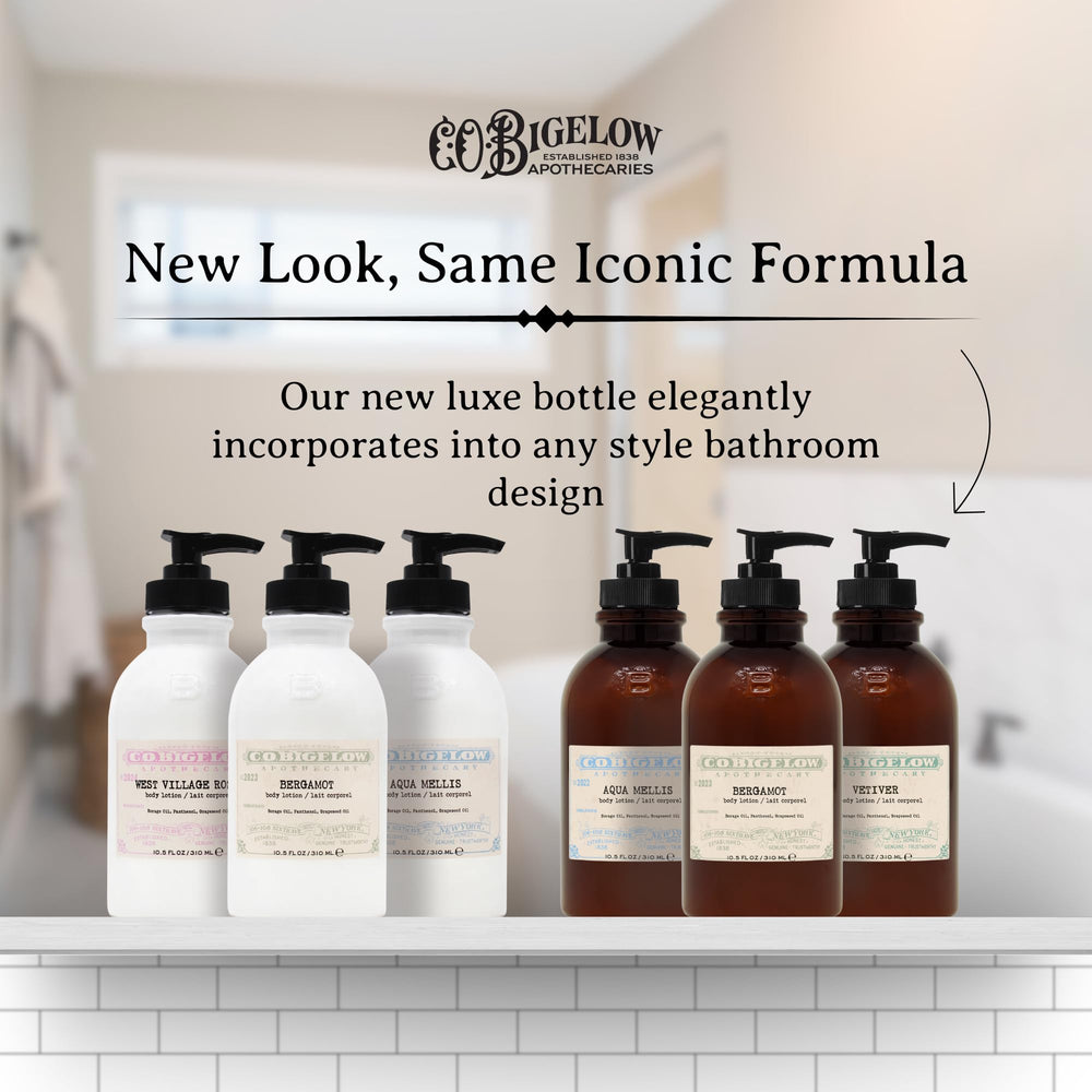 Pumping Bergamot Body Lotion demonstrates easy daily application.