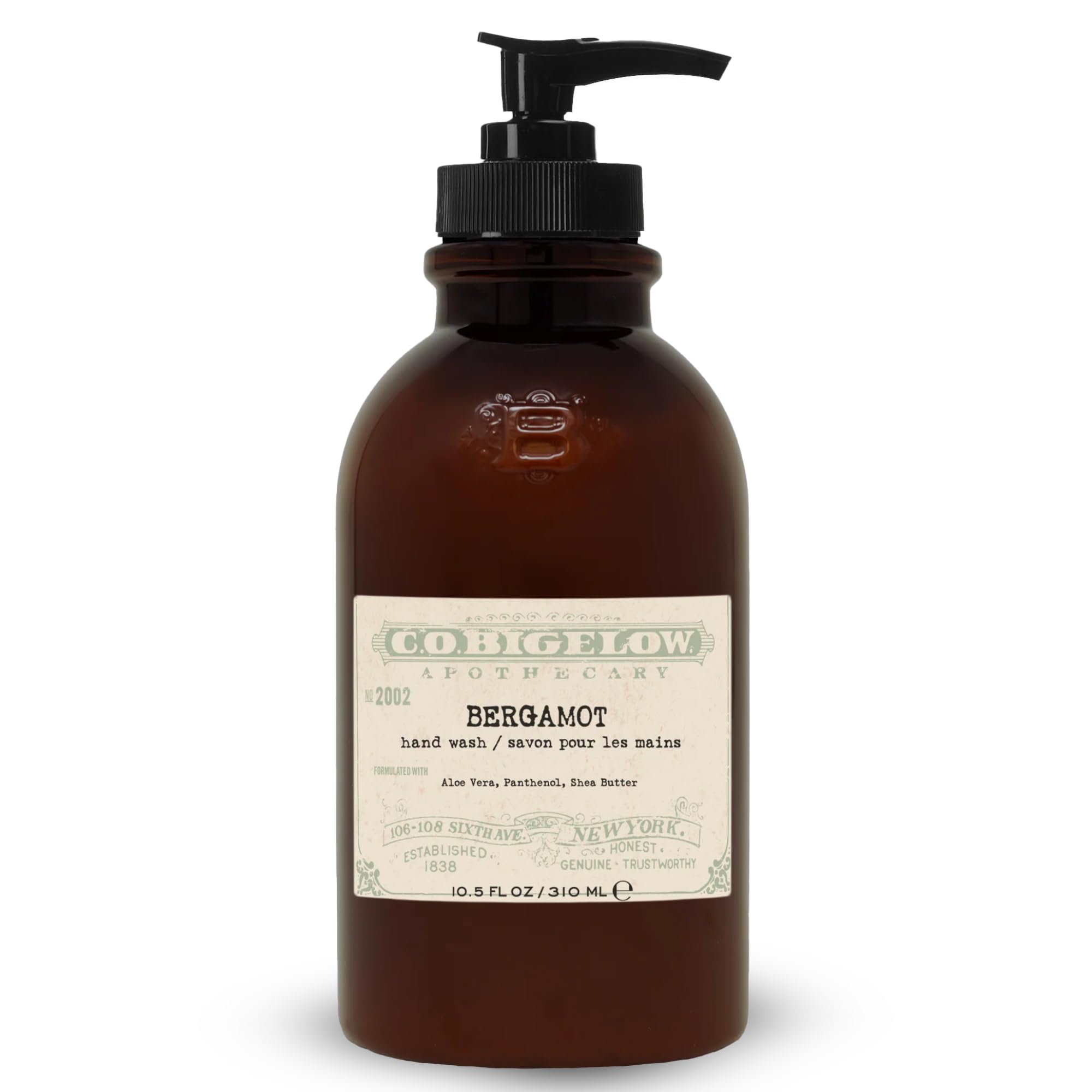 C. O. Bigelow Bergamot Hand Wash bottle-pump delivers rich lather for daily cleansing.