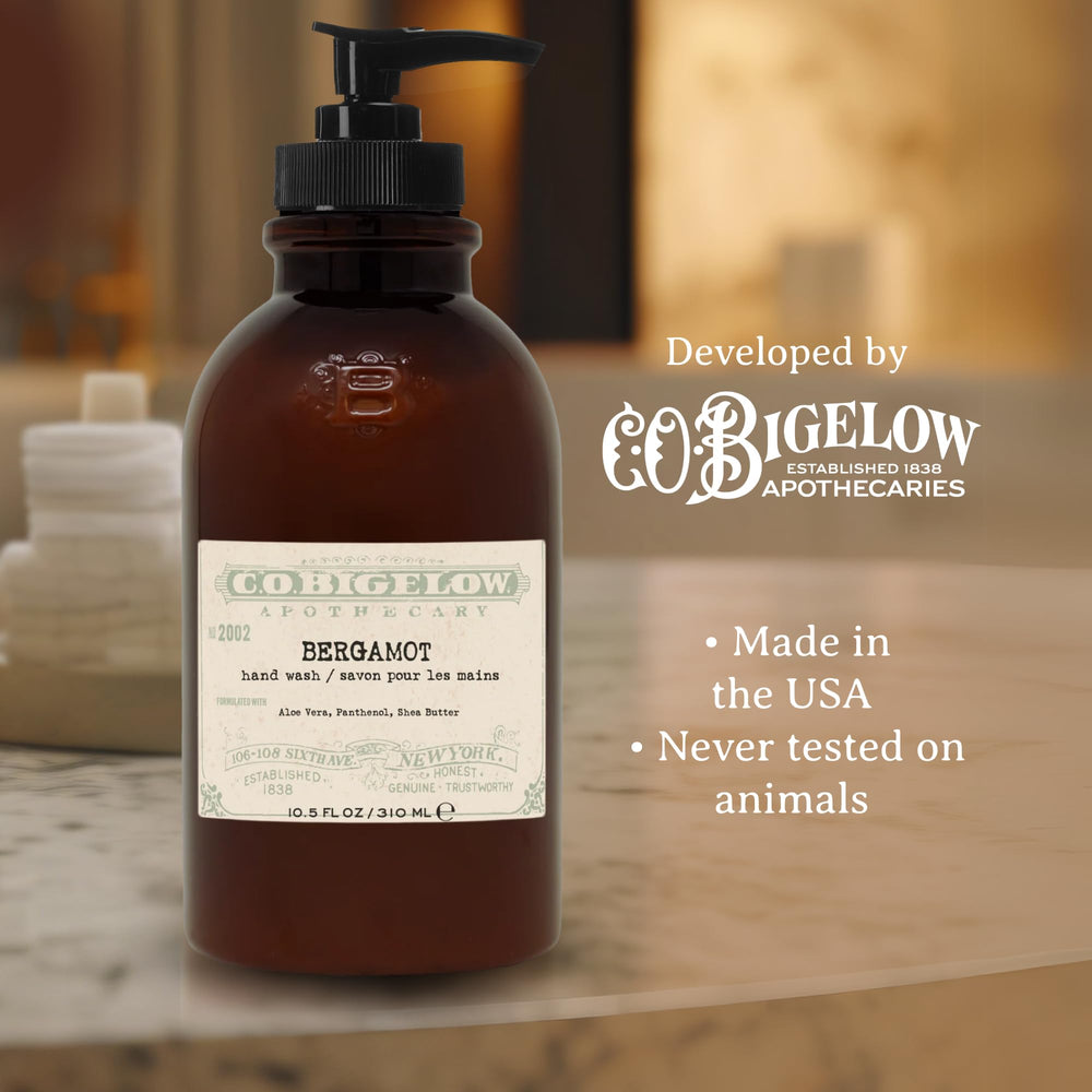 C. O. Bigelow Bergamot Hand Wash cruelty-free label reflects ethical, USA-made formulation.