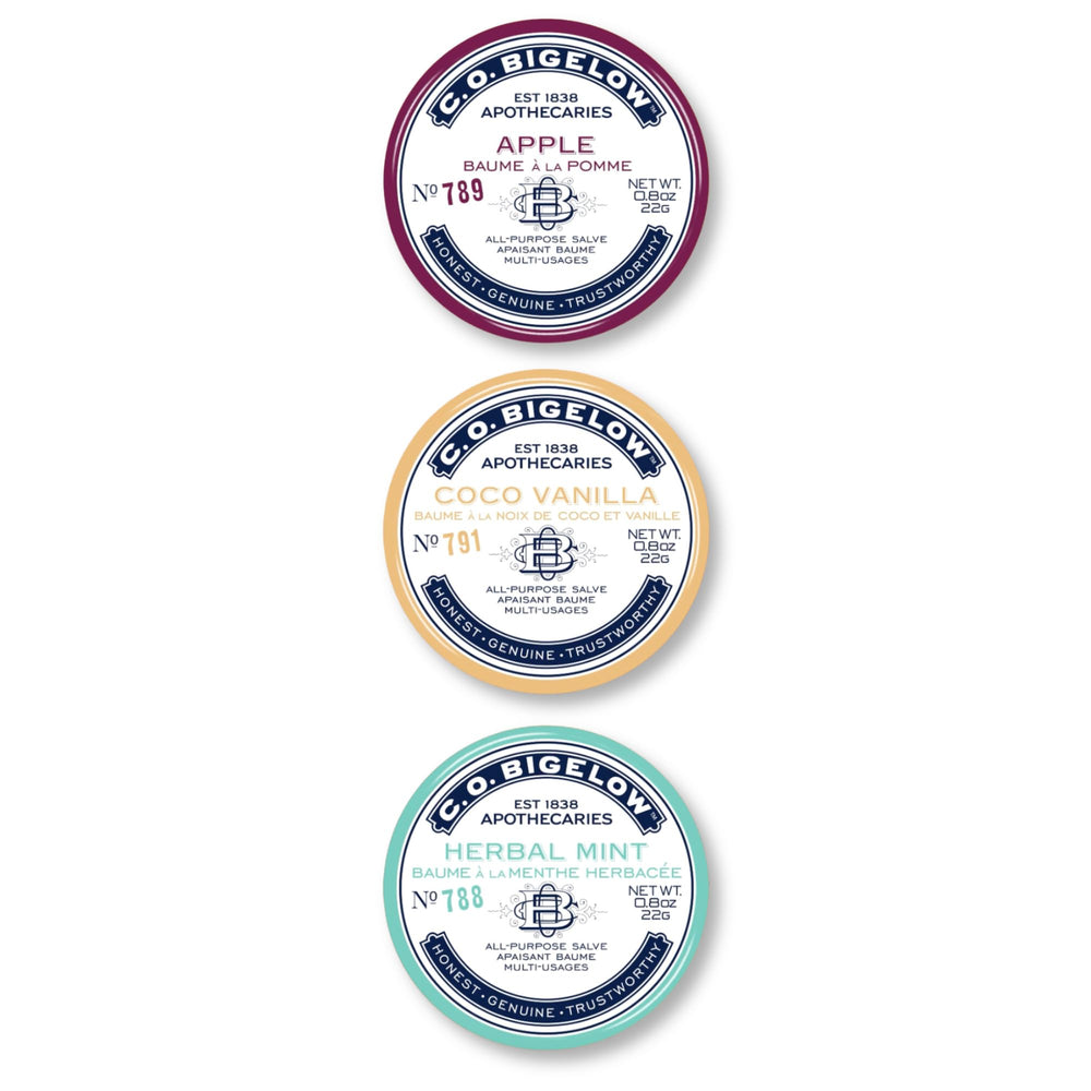C.O. Bigelow Coco Vanilla salve tin ready for on-the-go lip hydration.