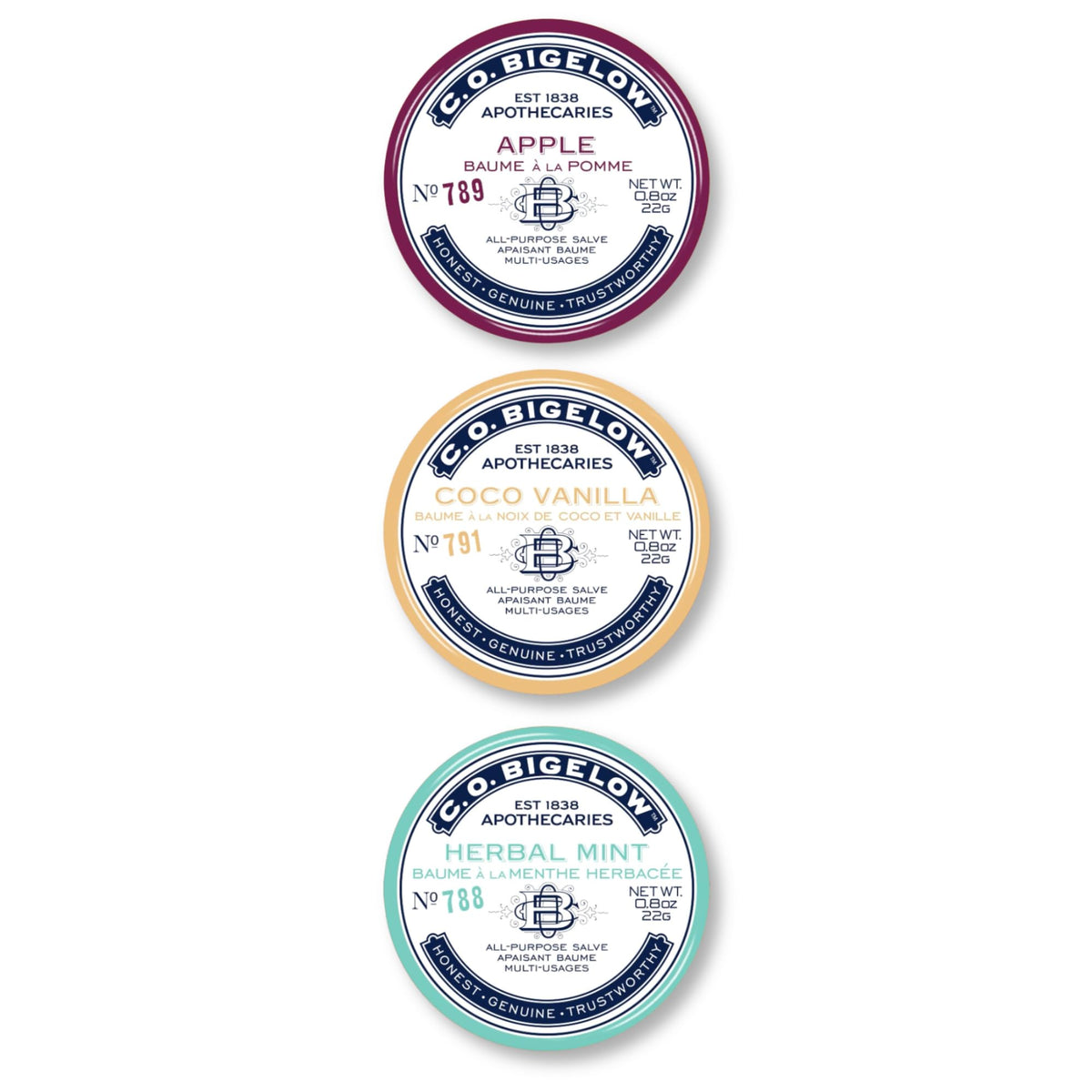 C.O. Bigelow Coco Vanilla salve tin ready for on-the-go lip hydration.