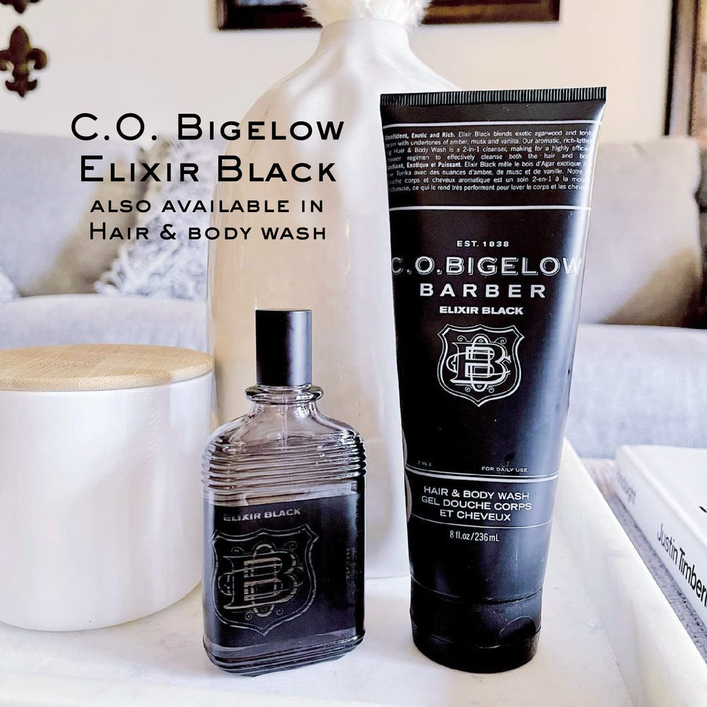 C. O. Bigelow Elixir Black packaging label demonstrates premium gift appeal.