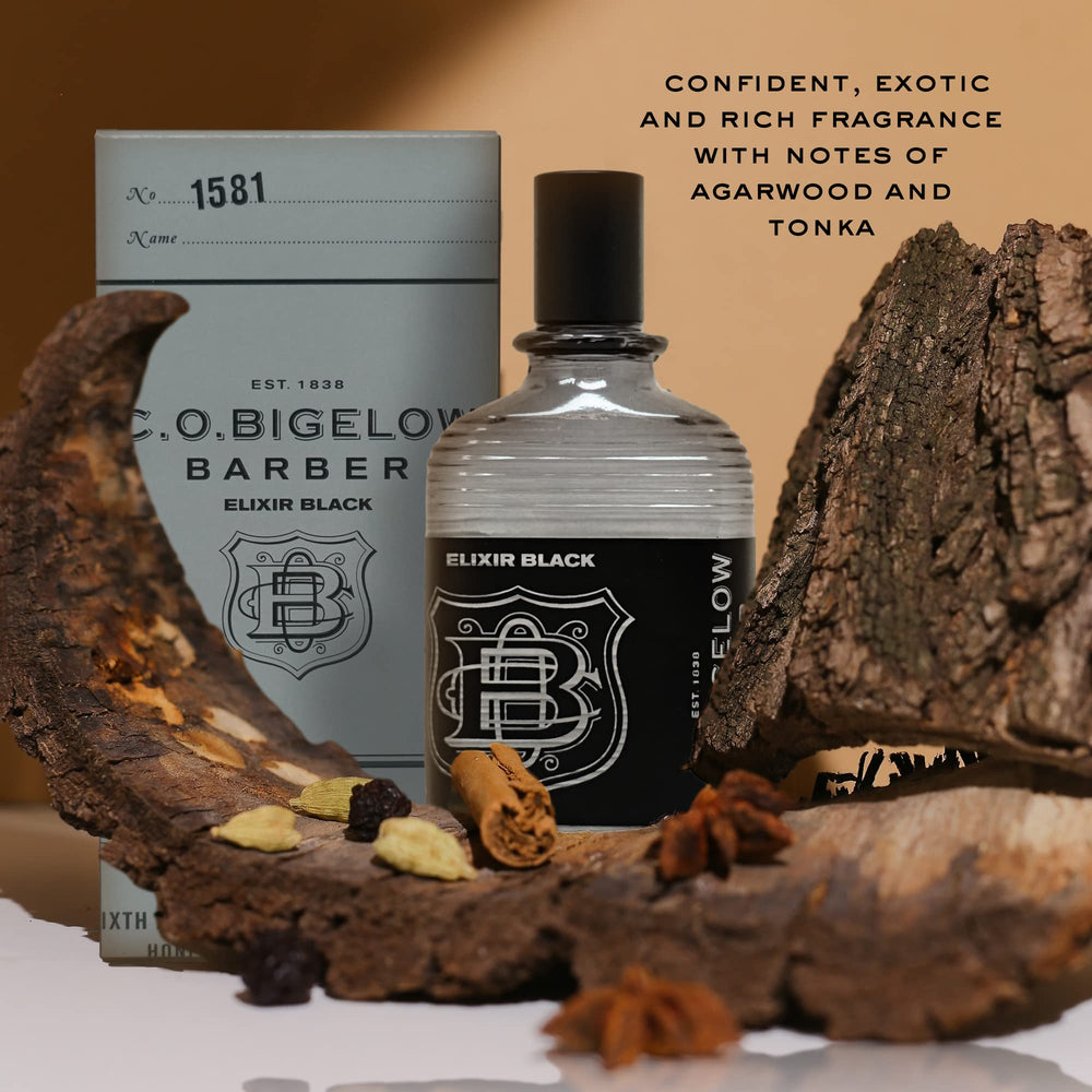 C. O. Bigelow Elixir Black cap closeup showing premium design.