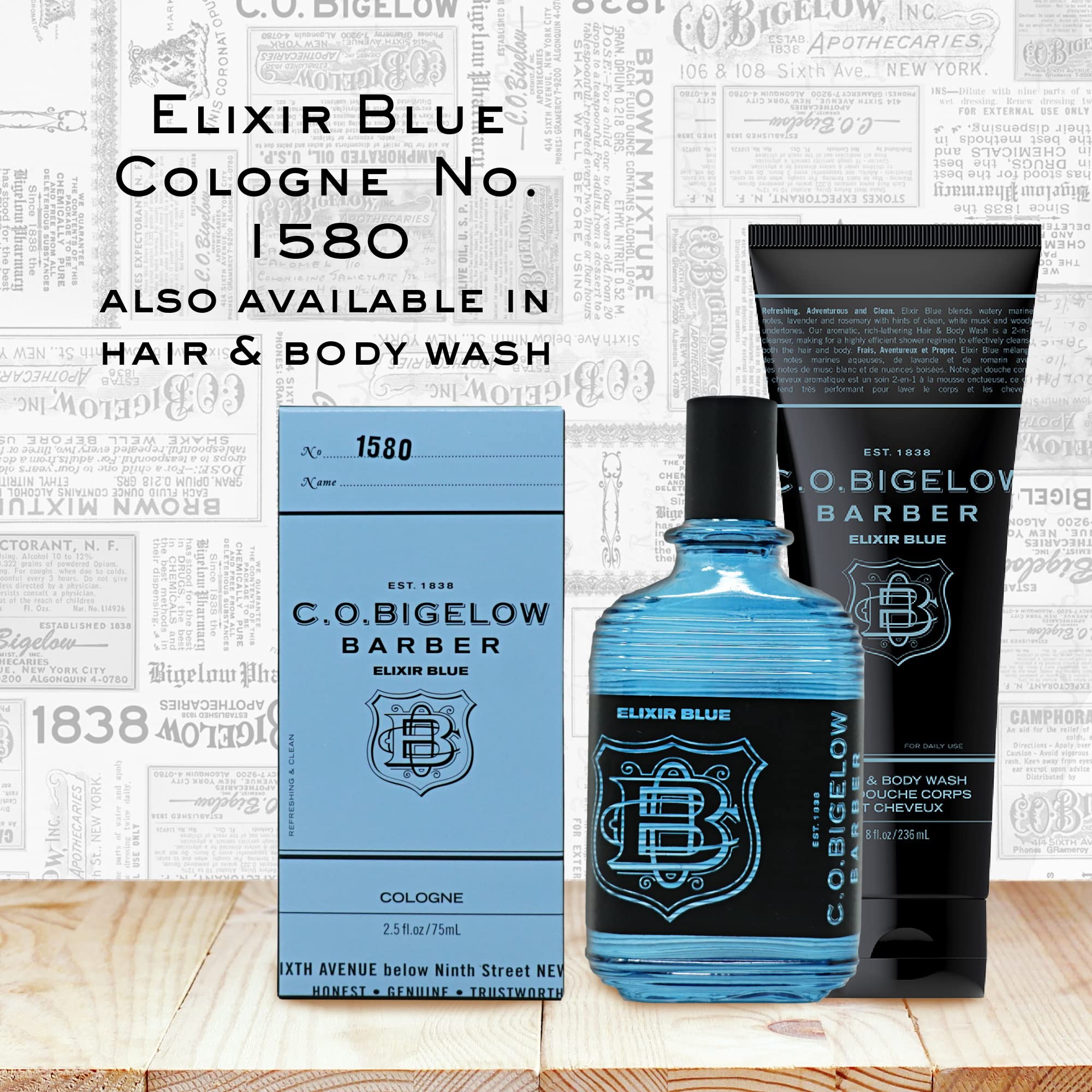 C.O. Bigelow Elixir Blue atomizer enables precise, controlled application.