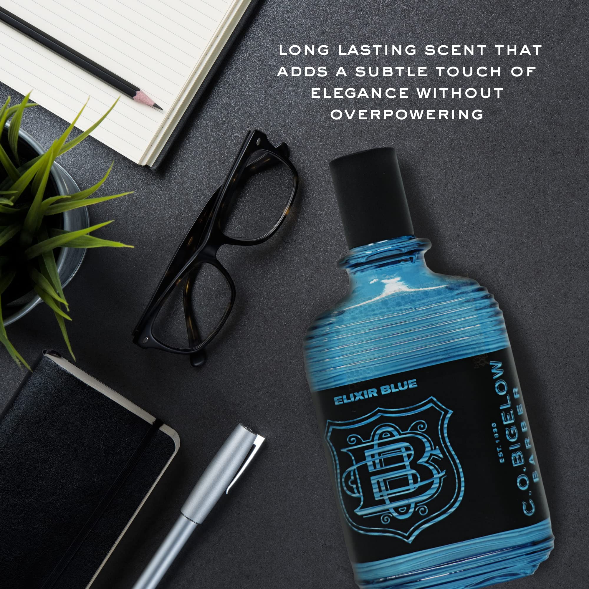 C.O. Bigelow Elixir Blue glass cap adds a sleek, elegant touch.