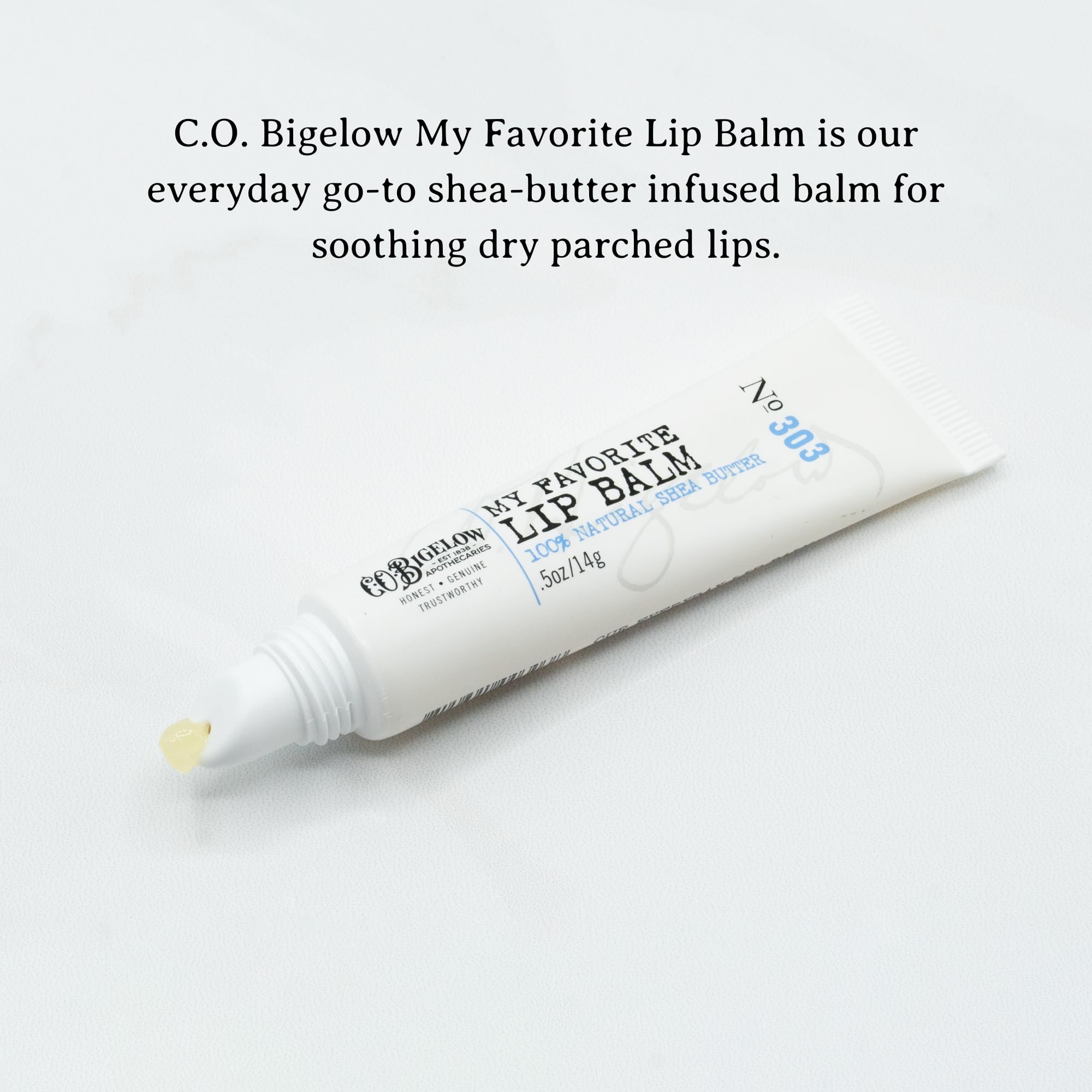 C. O. Bigelow lip balm tubes with slanted-tip applicator for easy application.