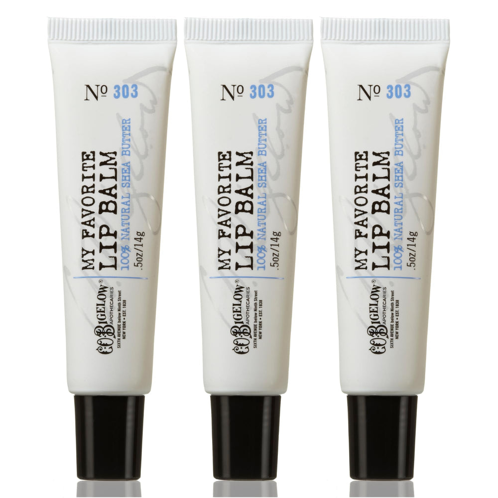 C. O. Bigelow lip balm tubes shown for home, bag, and desk hydration.