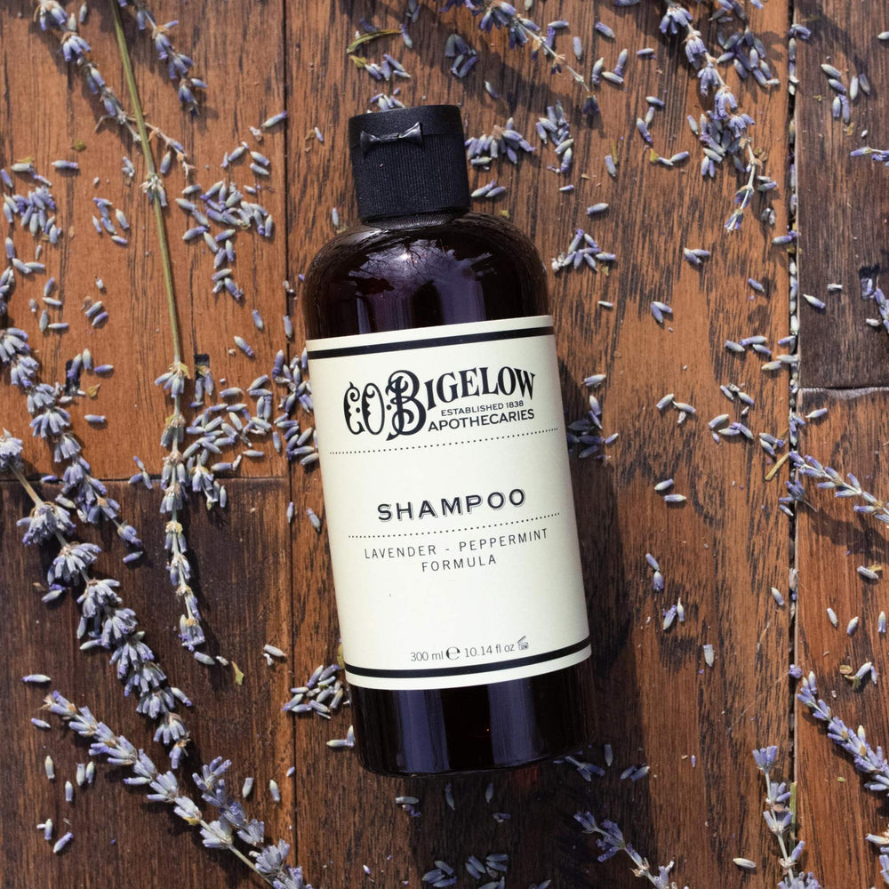 C.O. Bigelow Lavender Peppermint Shampoo label features premium aroma and refined formula.