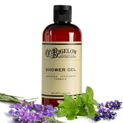 C.O. Bigelow Lavender Peppermint Shower Gel bottle with soothing moisture boost.