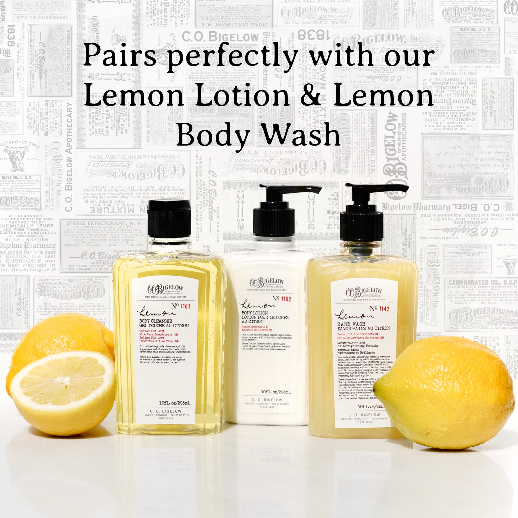 Two-pack of C.O. Bigelow Lemon Hand Wash bottles on countertop