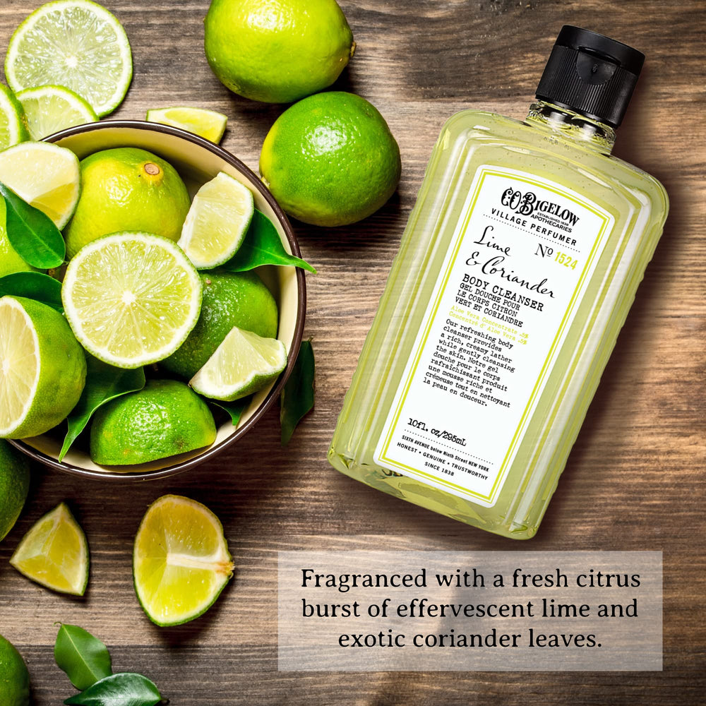 C.O. Bigelow Lime Coriander aloe on skin demonstrates soothing moisture.