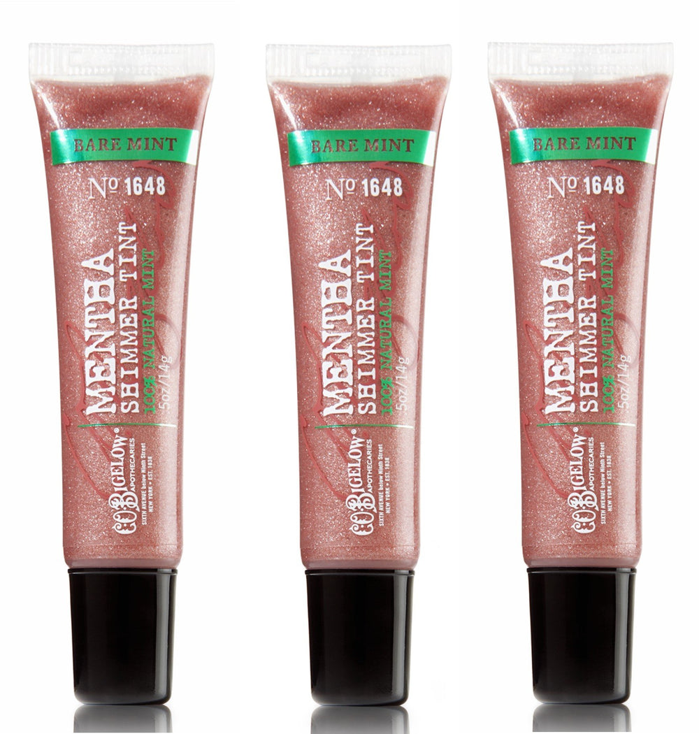 C.O. Bigelow Mentha Shimmer Tint Bare Mint close-up showing minty shimmer lip tint with subtle moisturization