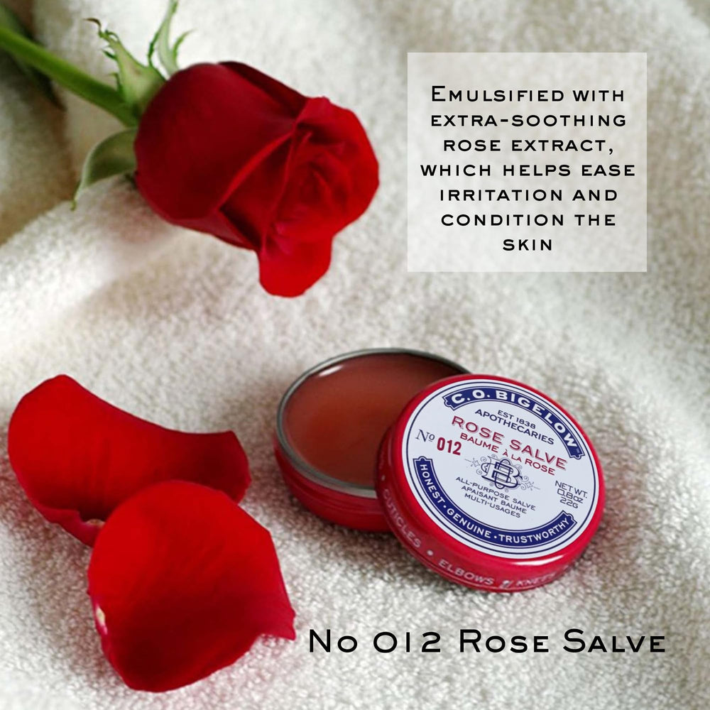 C.O. Bigelow Rose Salve Tin suitable for elbows and dry patches.
