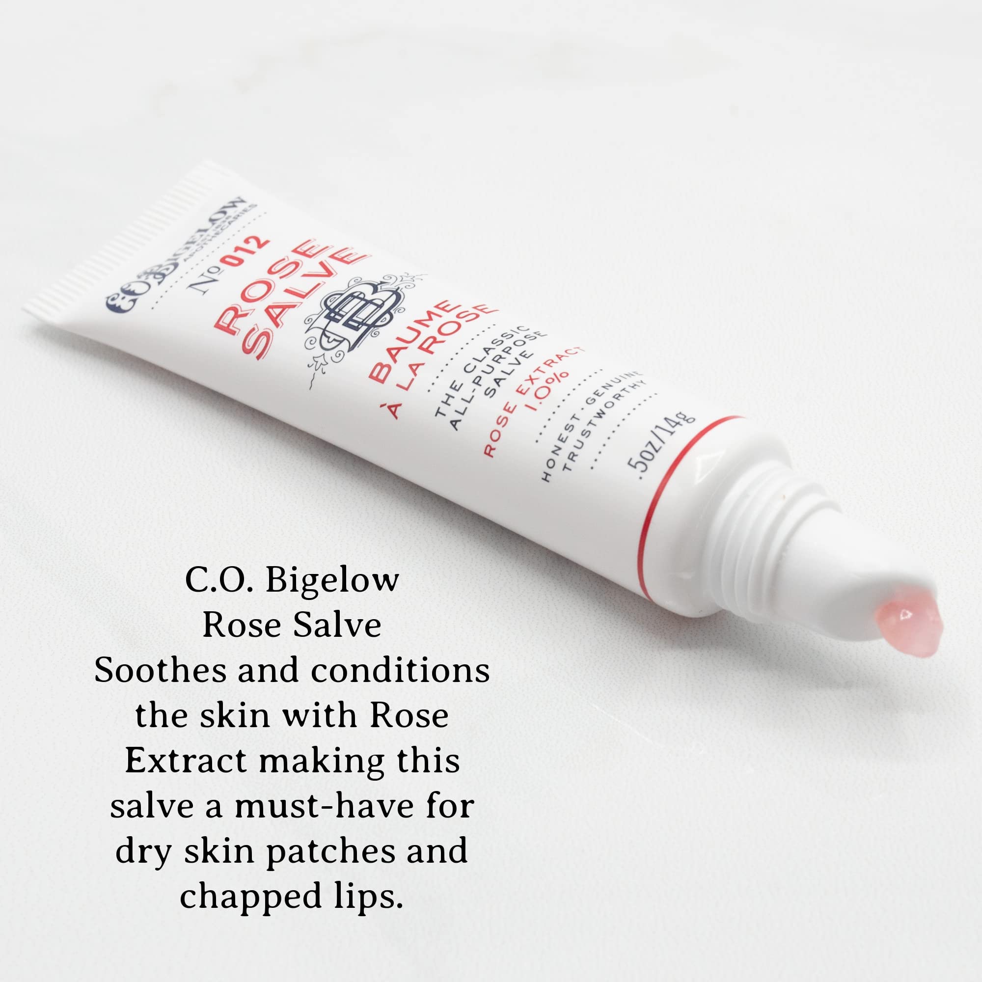 C.O. Bigelow Rose Salve Tube on desk for quick touch-ups