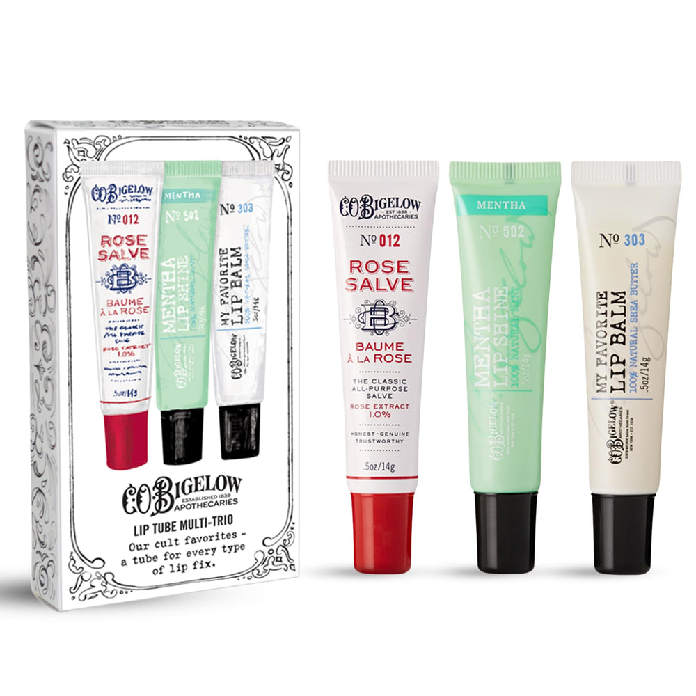 C.O. Bigelow Rose Salve lip balm tube with soothing ros e scent for daily moisture.