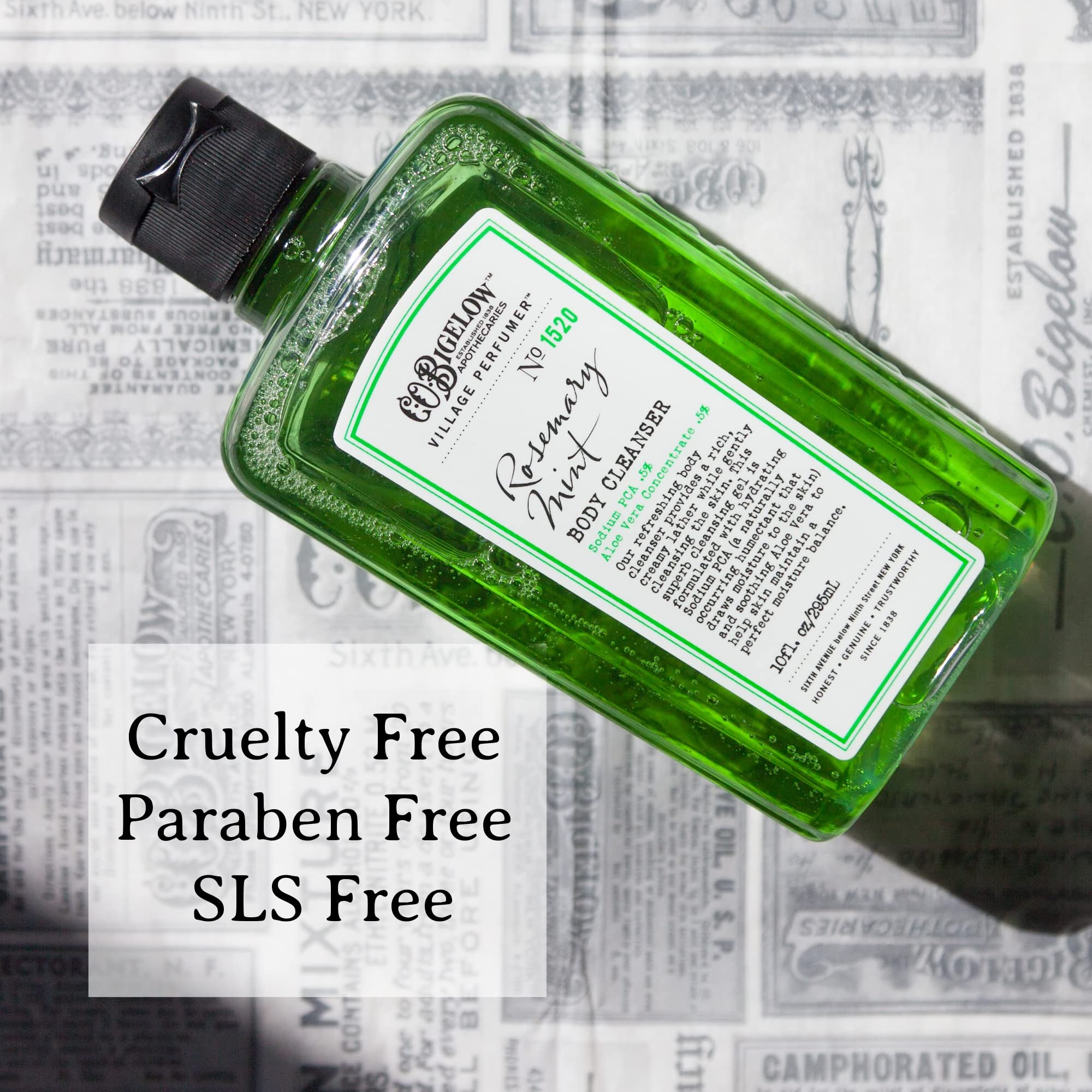 C.O. Bigelow Rosemary Mint Body Wash includes aloe vera for soothing hydration