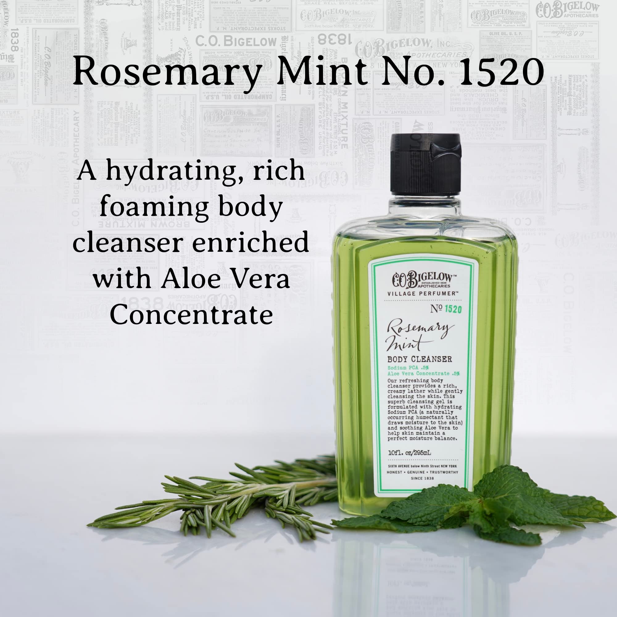 C.O. Bigelow Rosemary Mint Body Wash rich foam ready for a refreshing cleanse