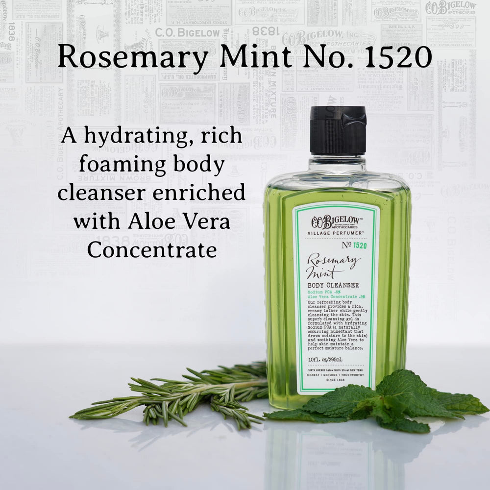 C.O. Bigelow Rosemary Mint Body Wash rich foam ready for a refreshing cleanse