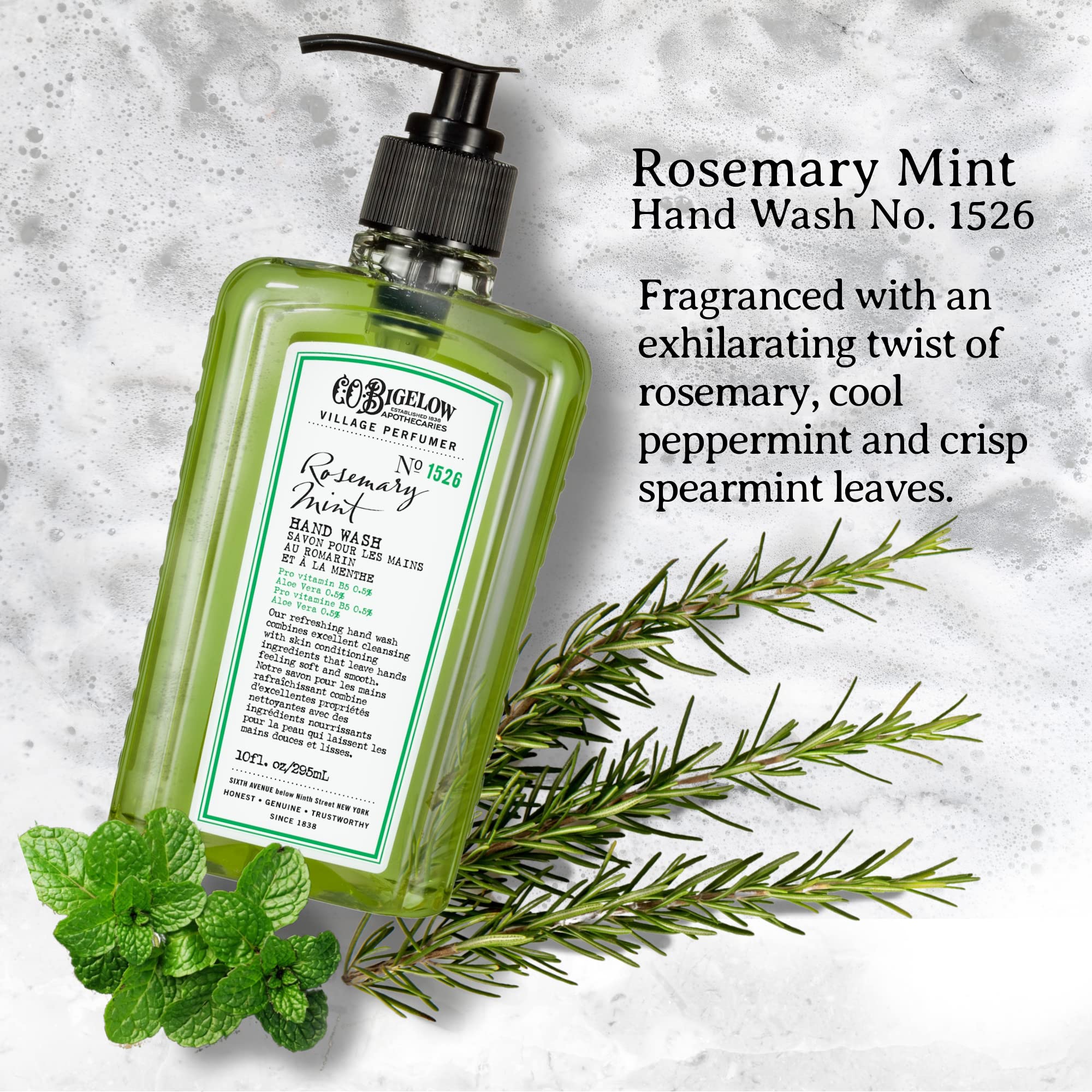 C.O. Bigelow Rosemary Mint Hand Wash front label suitable for daily use