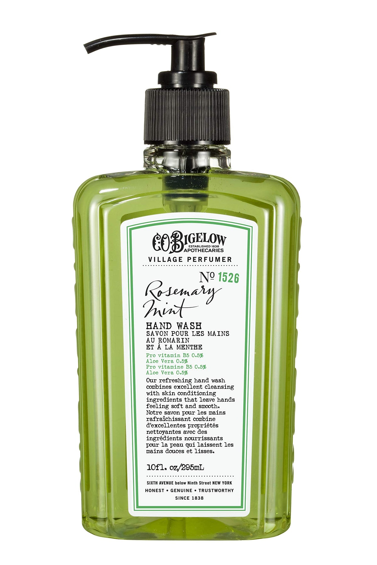 C.O. Bigelow Rosemary Mint Hand Wash pump bottle for gentle cleansing