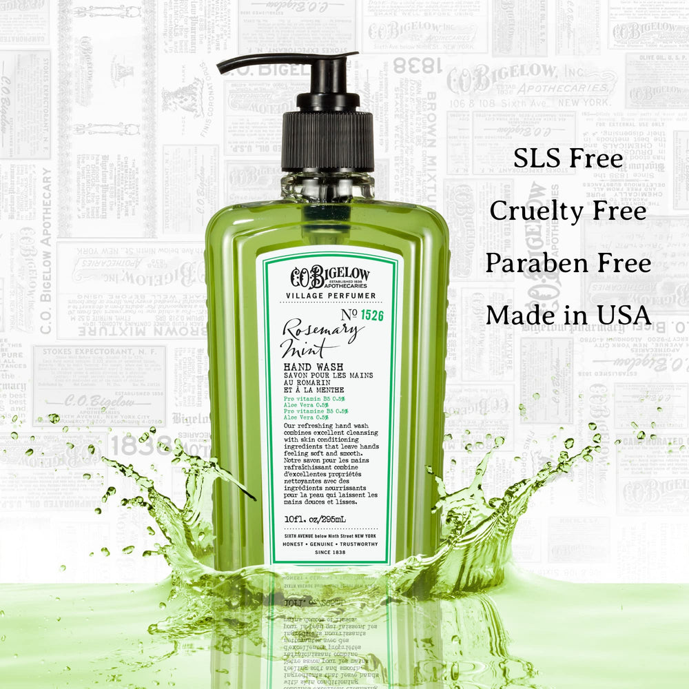 C.O. Bigelow Rosemary Mint Hand Wash close-up of citrusy rosemary mint scent