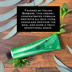 C.O. Bigelow shaving cream with eucalyptus oil for soothing skin.