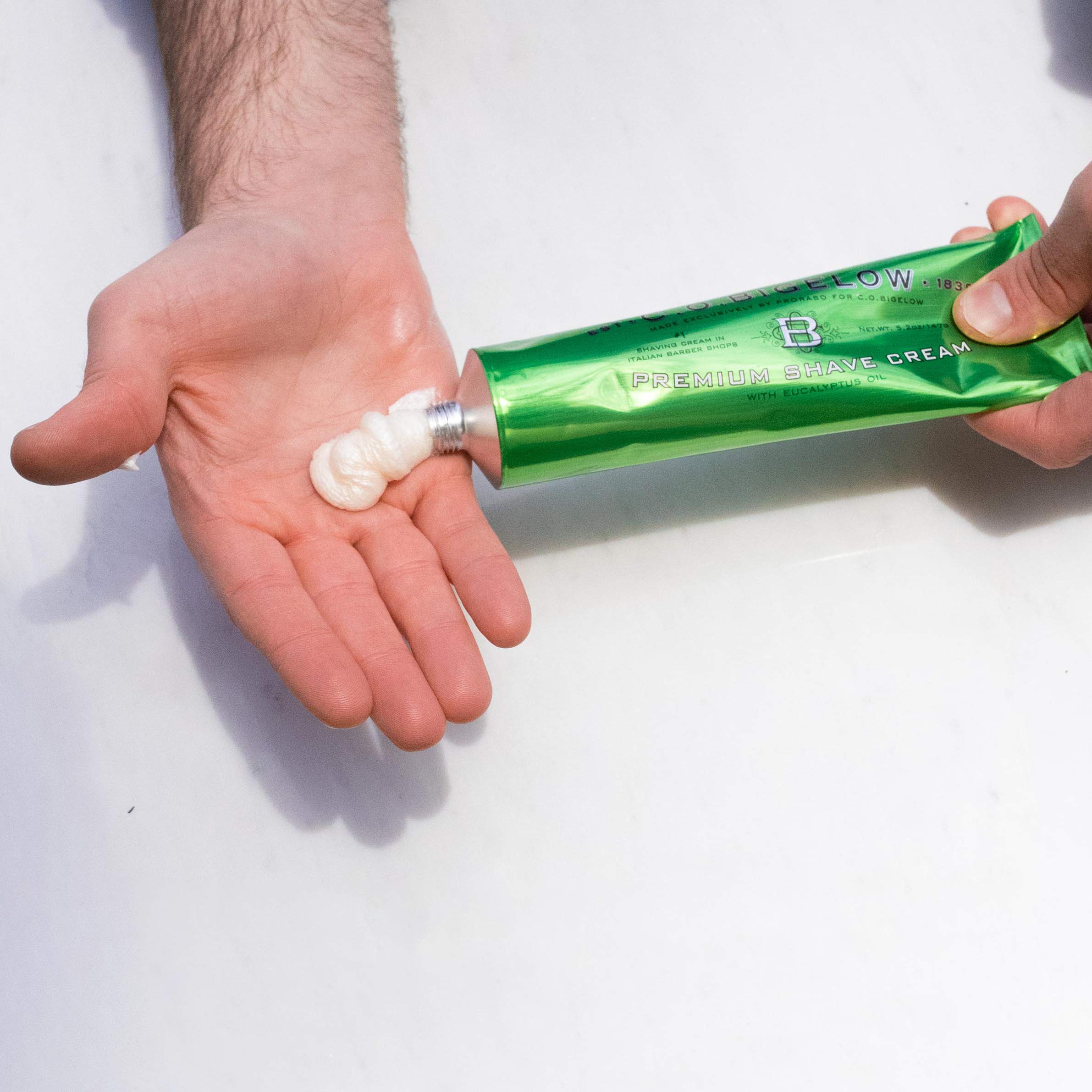 C.O. Bigelow shaving cream versatile for face, underarms, bikini.