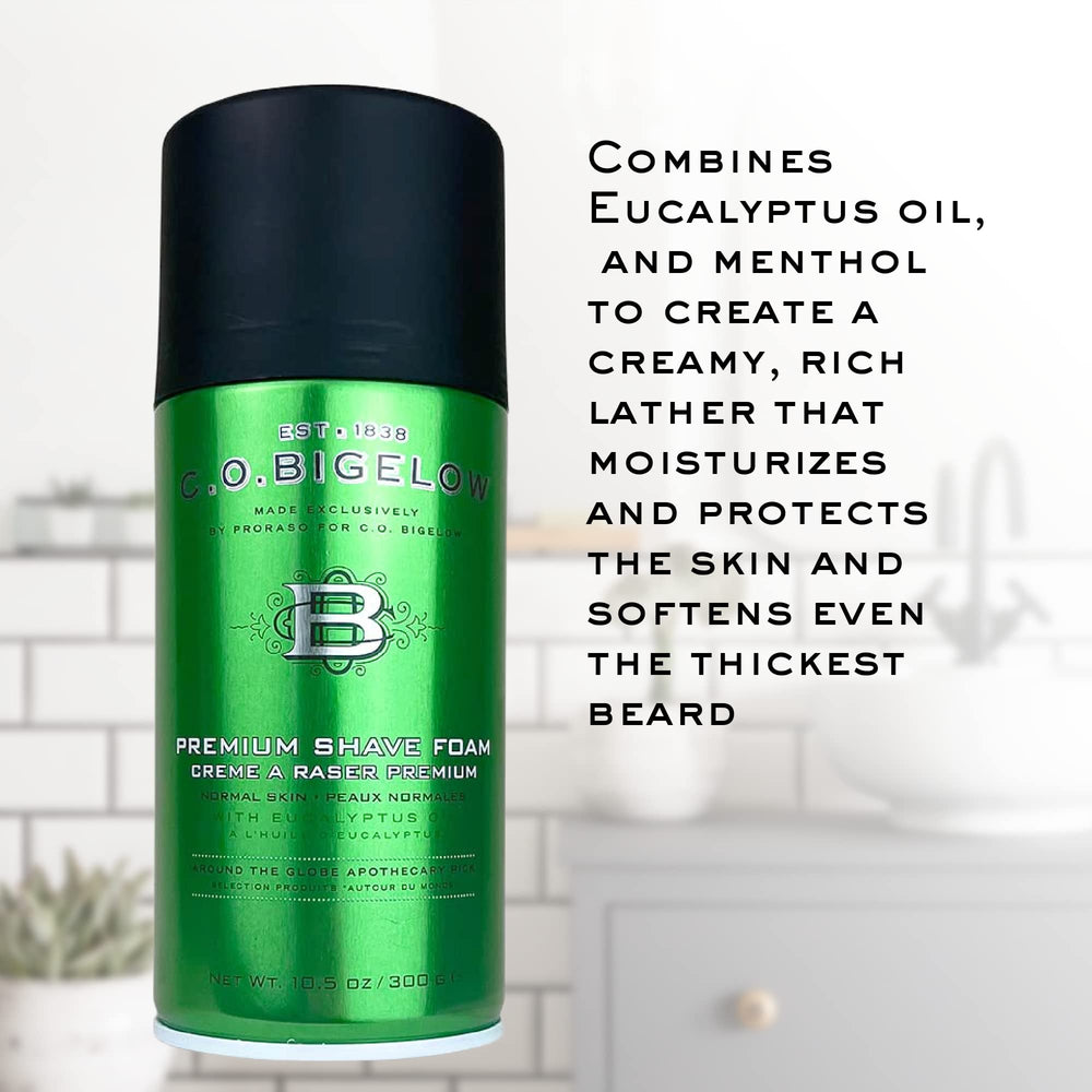 C.O. Bigelow shaving foam eucalyptus-oil provides refreshing, cooling sensations during shaving.