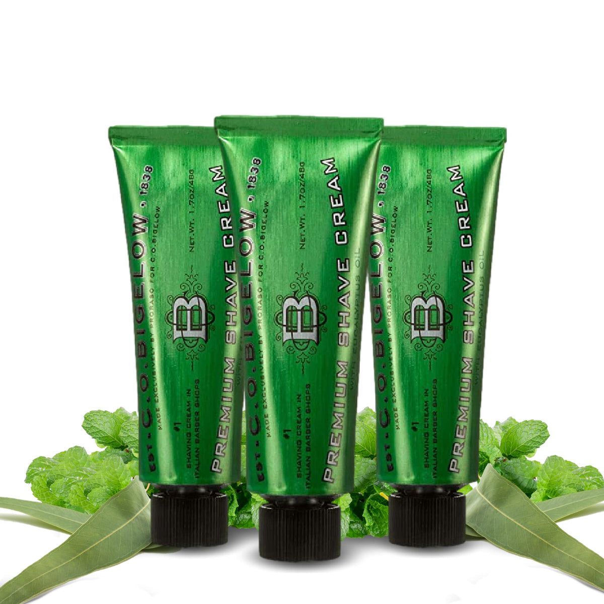 C.O. Bigelow travel shaving cream pack with three tubes for on the go grooming.