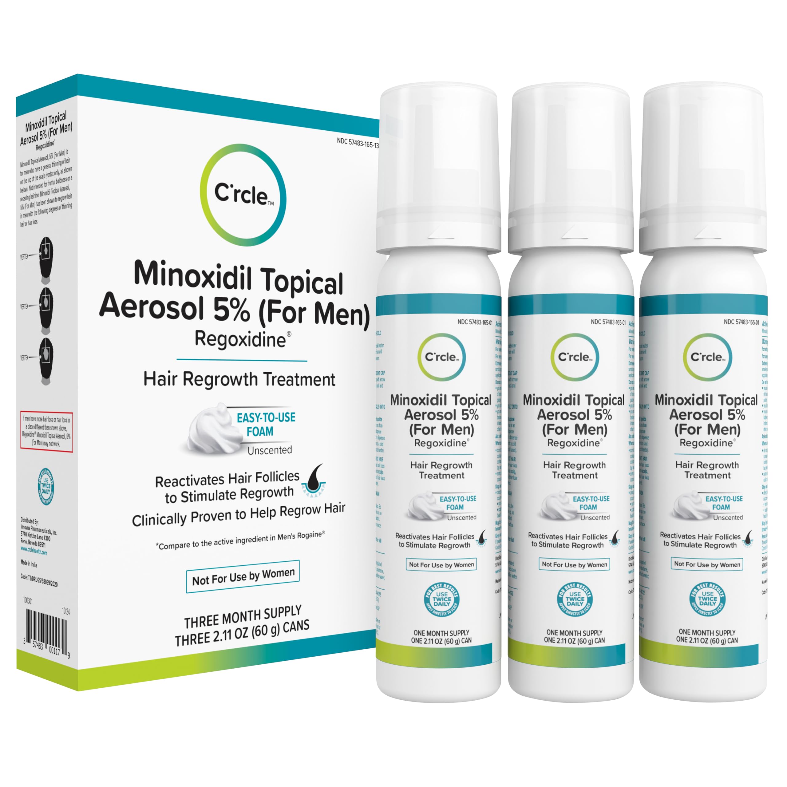 C'rcle minoxidil 5% foam bottle — unscented, easy daily use.