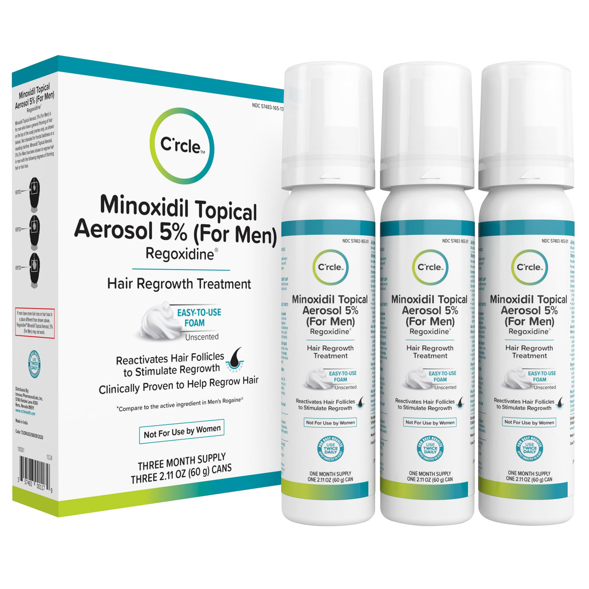 C'rcle minoxidil 5% foam bottle — unscented, easy daily use.