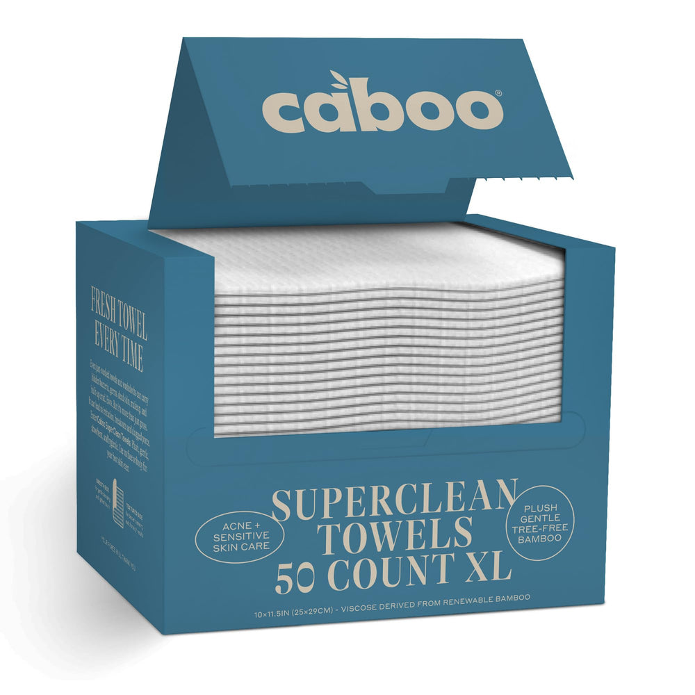 Caboo bamboo disposable face towels pack of 50, soft and lint-free for daily skincare.