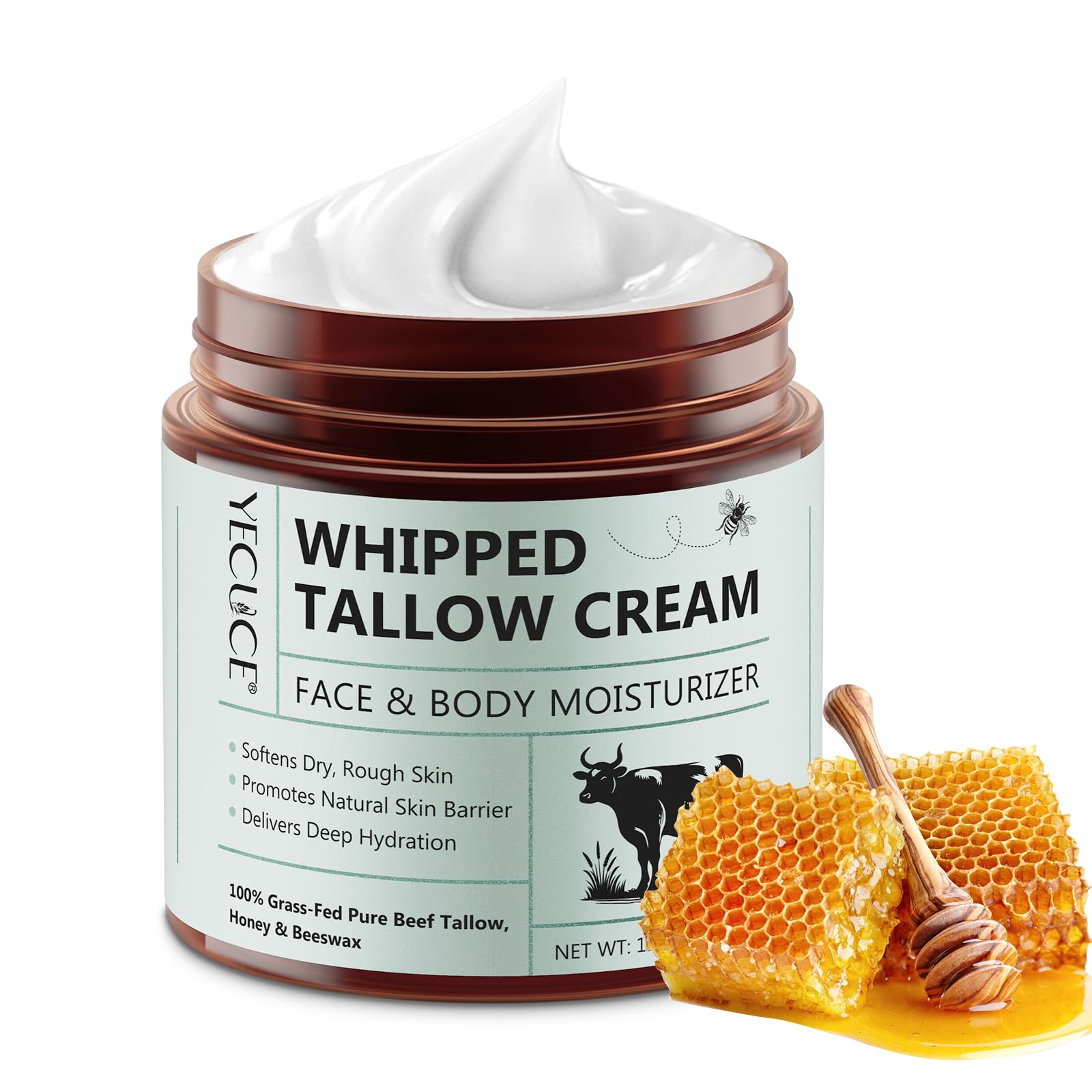 Cacukn whipped beef tallow face cream packaging highlights nourishing skincare benefits.