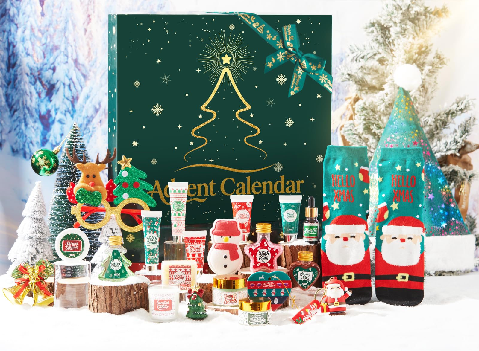 CADDISE festive accessories Santa hat and Christmas glasses for holiday fun
