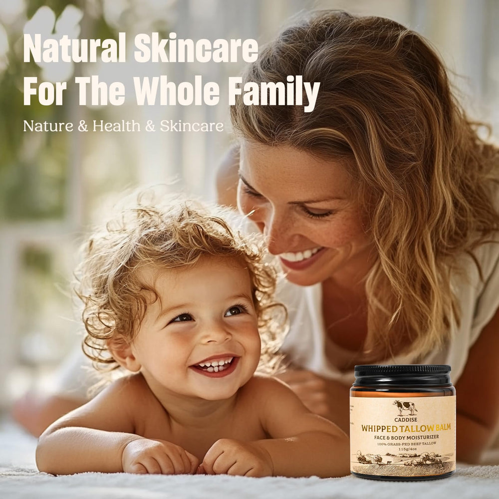 CADDISE Grass-fed beef tallow ingredients highlight honey and shea benefits.