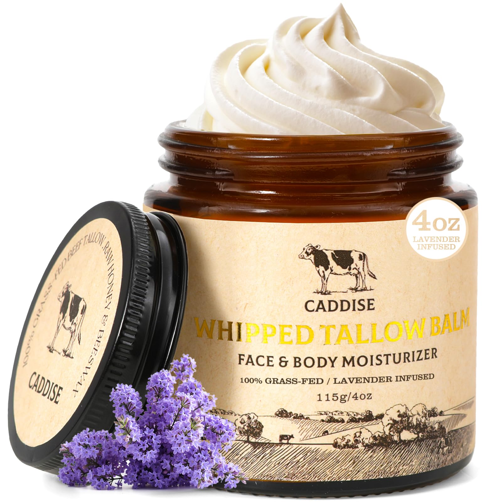 CADDISE whipped beef tallow face jar lavender for soothing non-greasy skin hydration