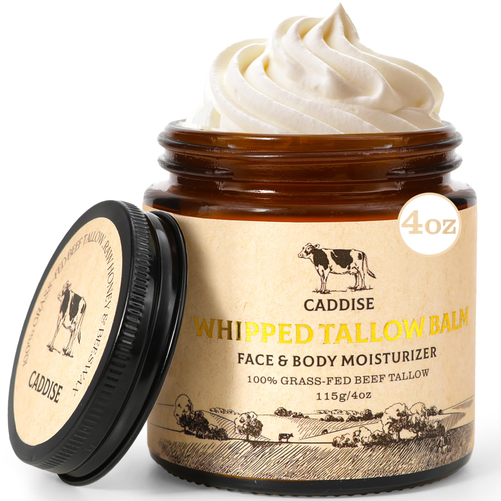 CADDISE Whipped Beef Tallow jar closeup shows creamy hydration for daily skin care.