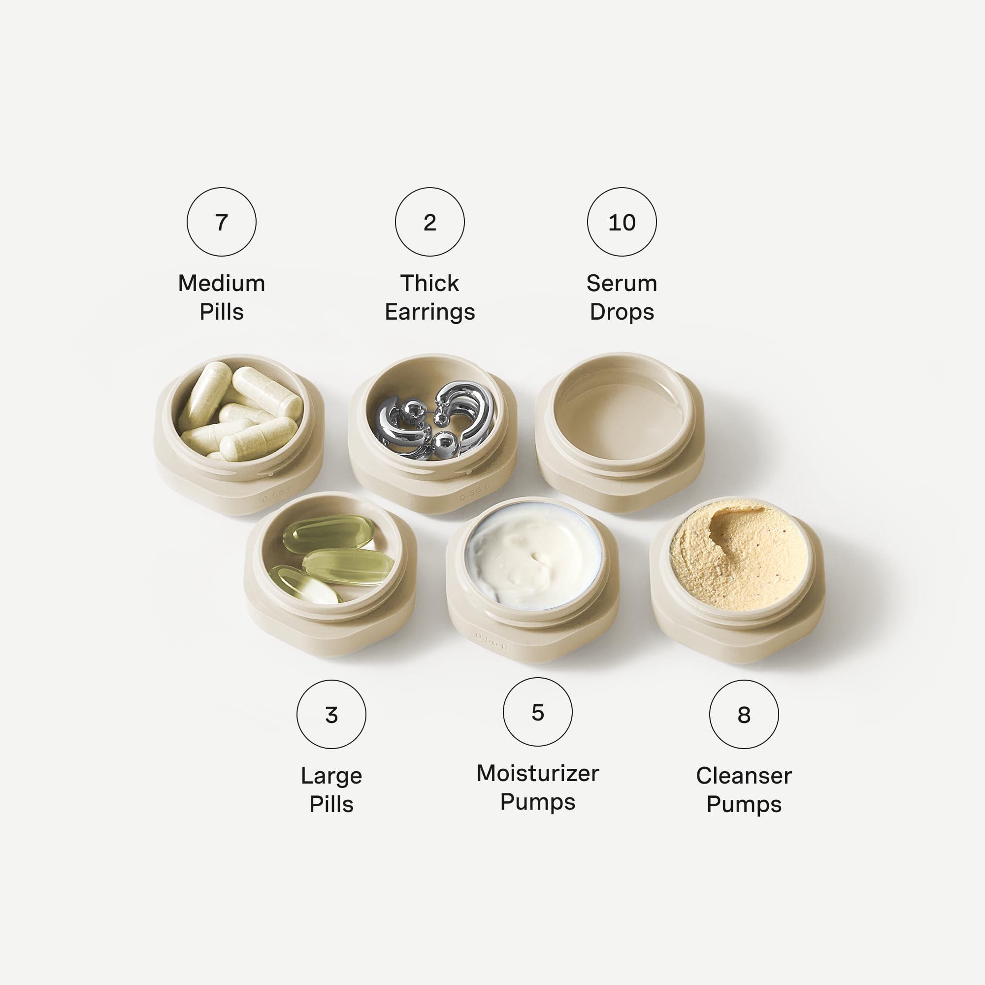 Cadence travel containers wide openings enable easy filling and thorough access to contents.