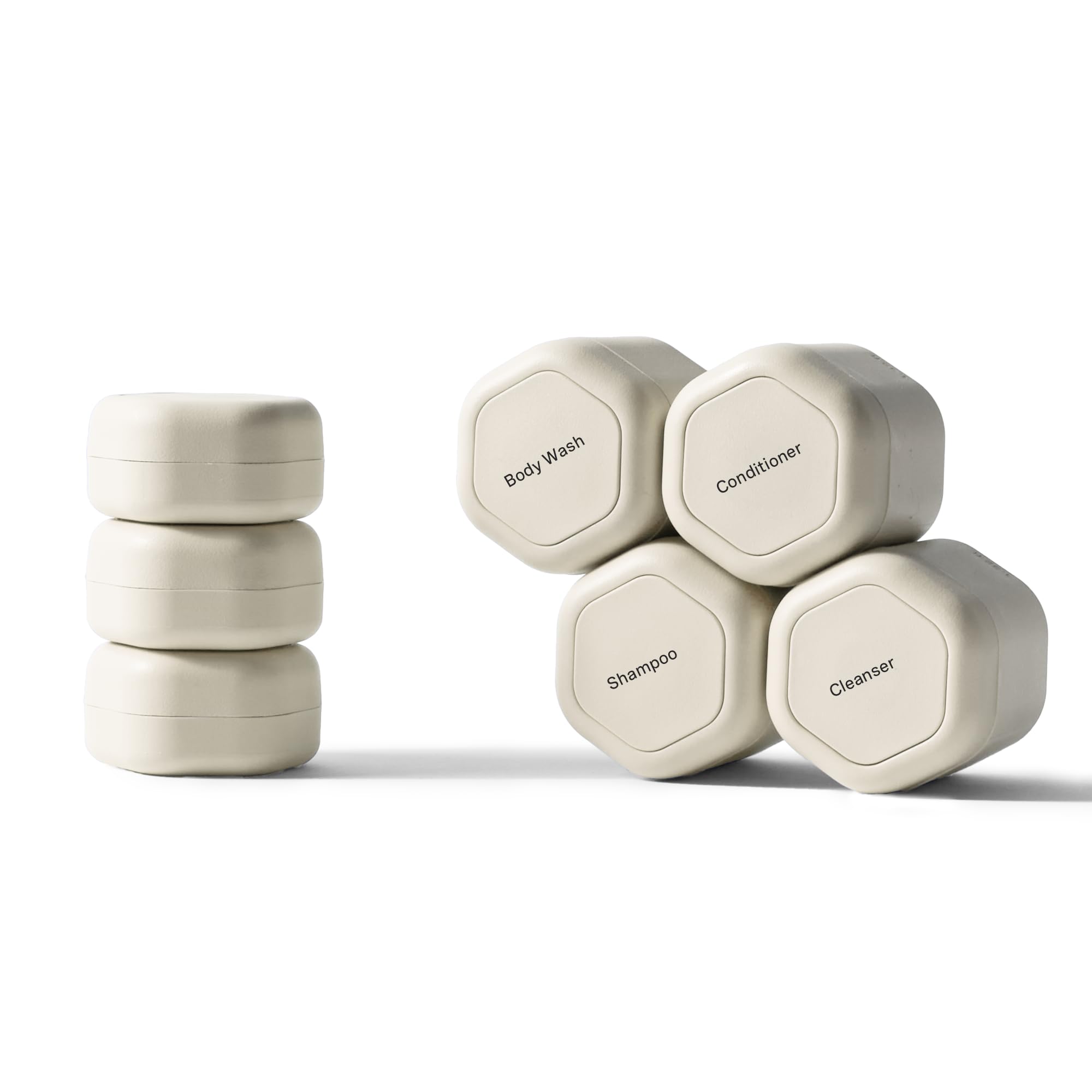 Cadence travel containers daily routine set closeup lid showing labeled tiles for organized packing