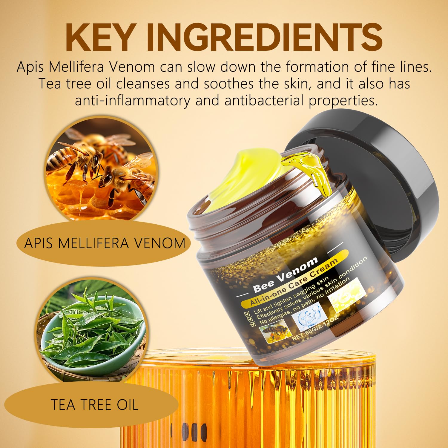 Caderno Inteligente Bee Venom Cream suitable for back area skin care.