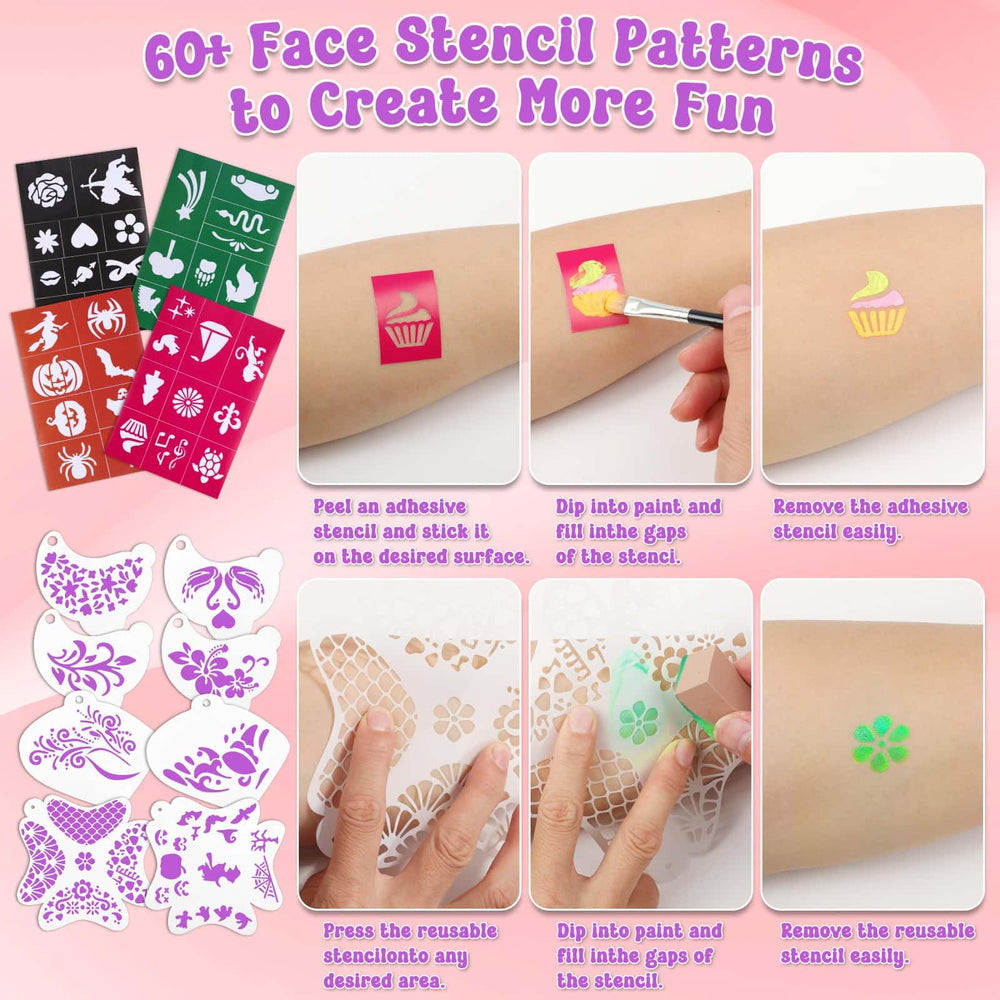 Caffox face paint kit sponges for smooth, even application.