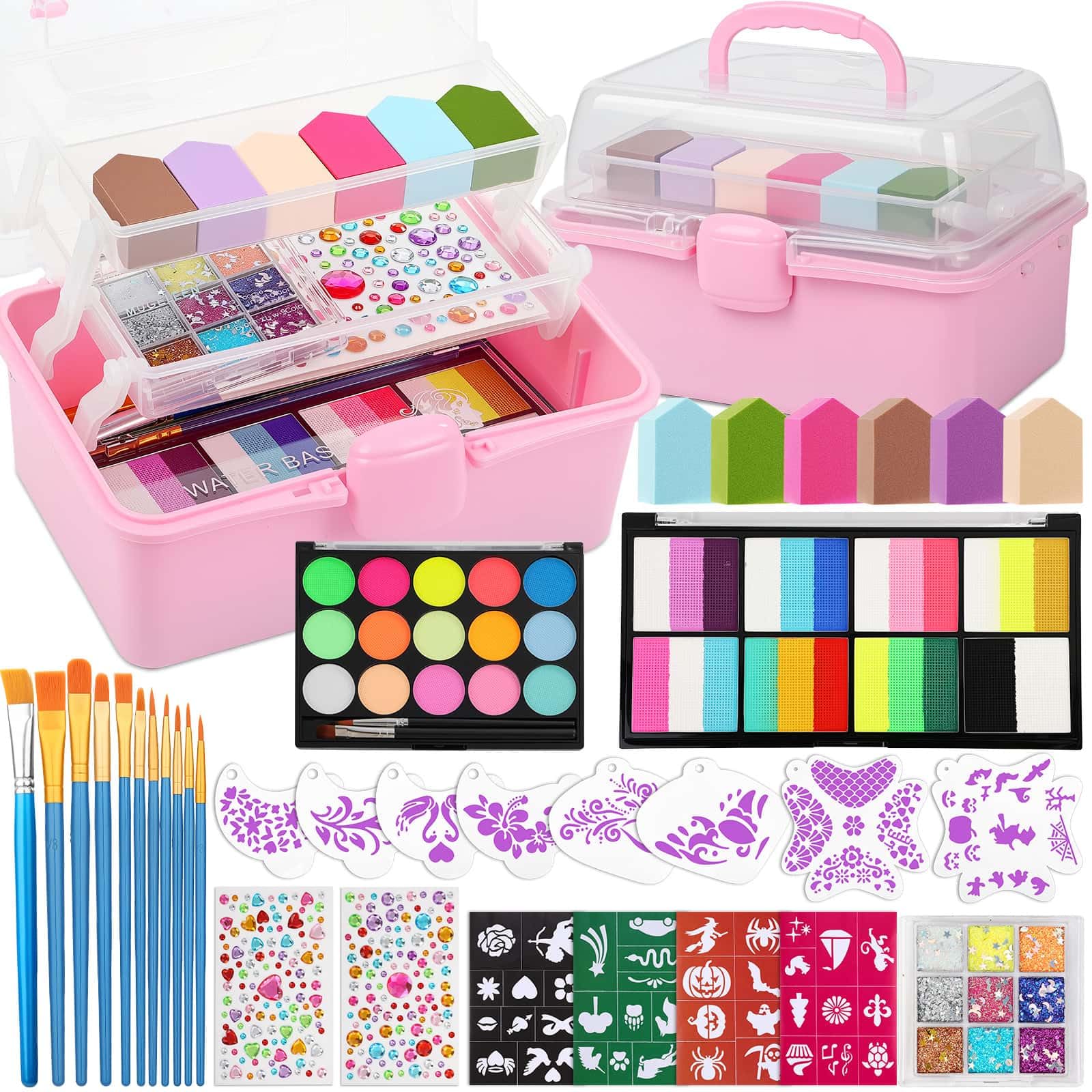 Caffox Kids Face Paint Kit organizer box showing tidy storage for quick party setup.