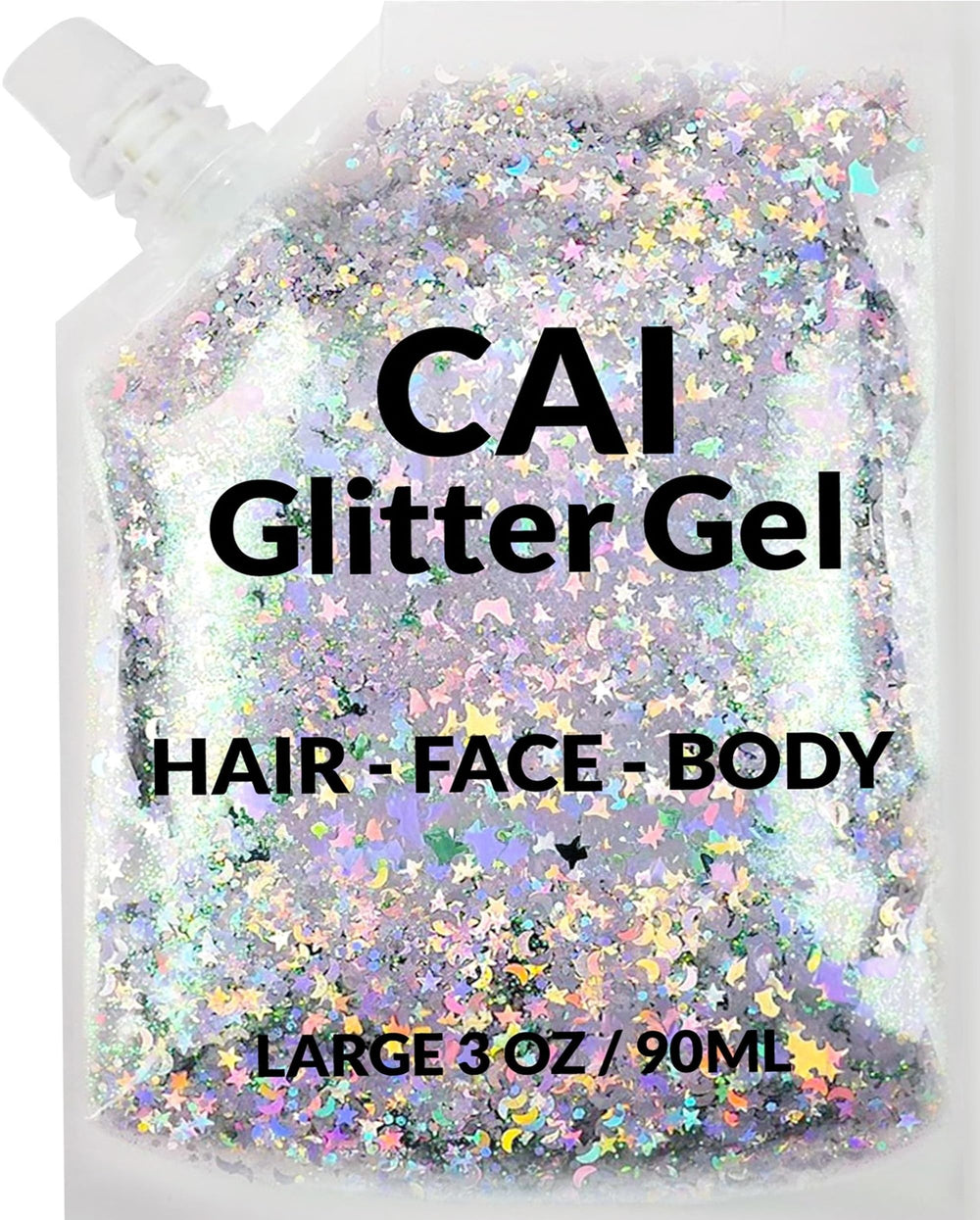 CAI BEAUTY NYC face glitter gel with moon and stars in silver for festival-ready shine