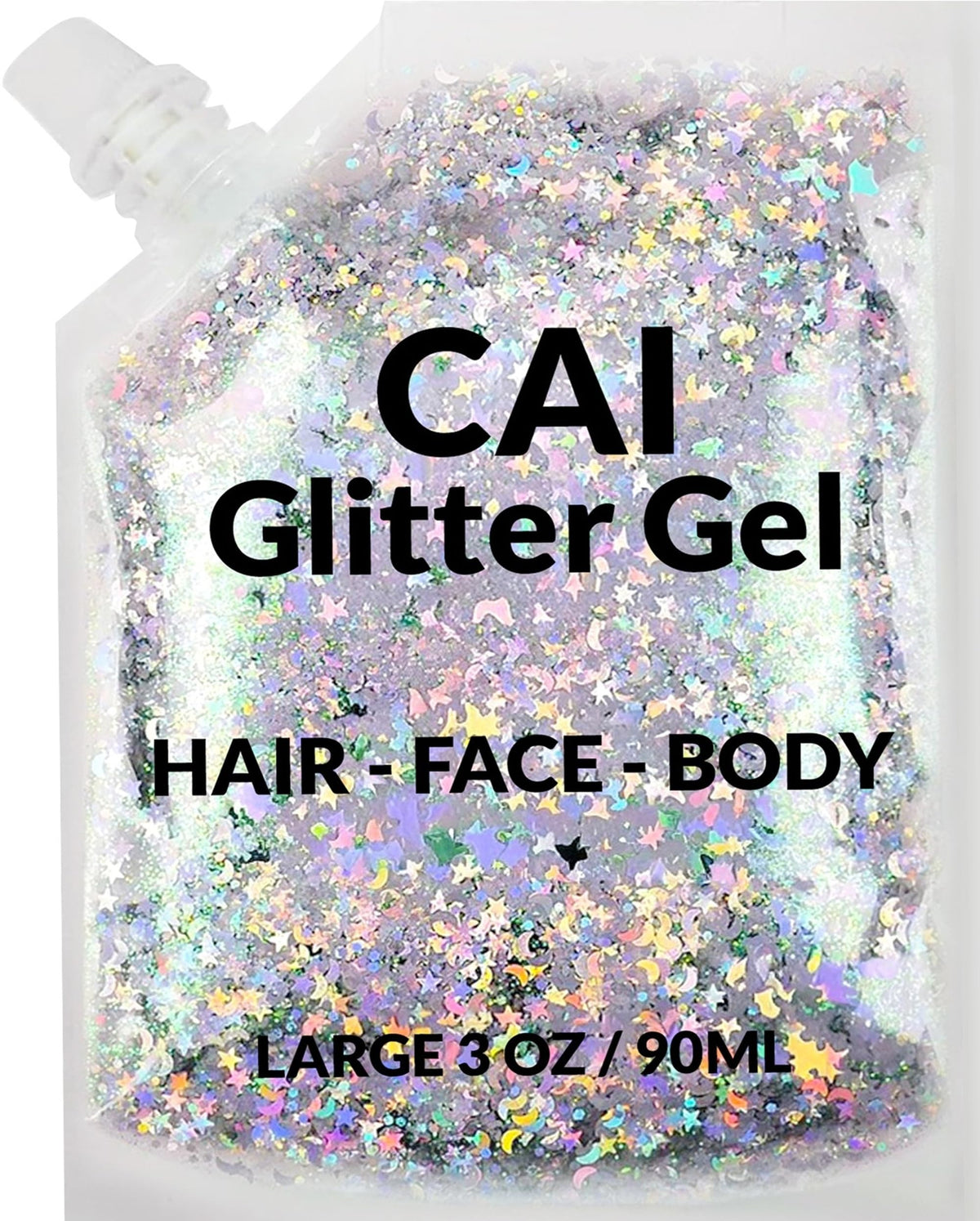 CAI BEAUTY NYC face glitter gel with moon and stars in silver for festival-ready shine