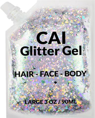 CAI BEAUTY NYC face glitter gel with moon and stars in silver for festival-ready shine