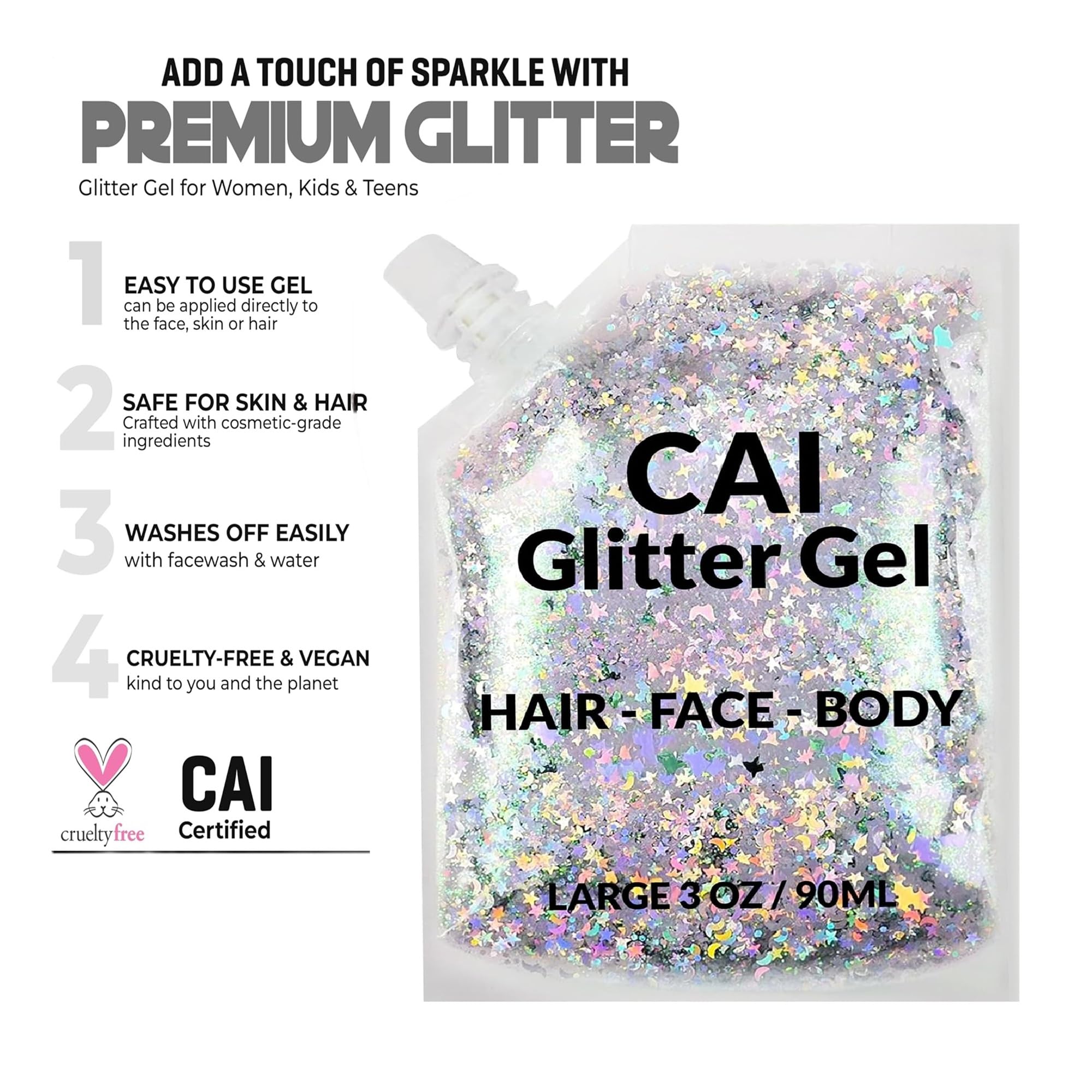 CAI BEAUTY NYC iridescent moon stars glitter gel for cosplay and parties